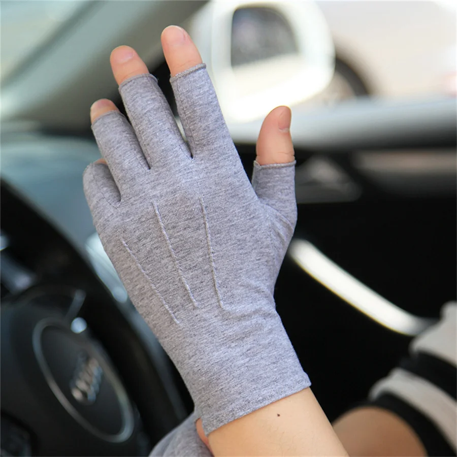 Men Women Sun Protection Gloves Half Finger Spring Summer Section Driving Non-Slip Cotton Cloth Half Fingerless Gloves SZ109N