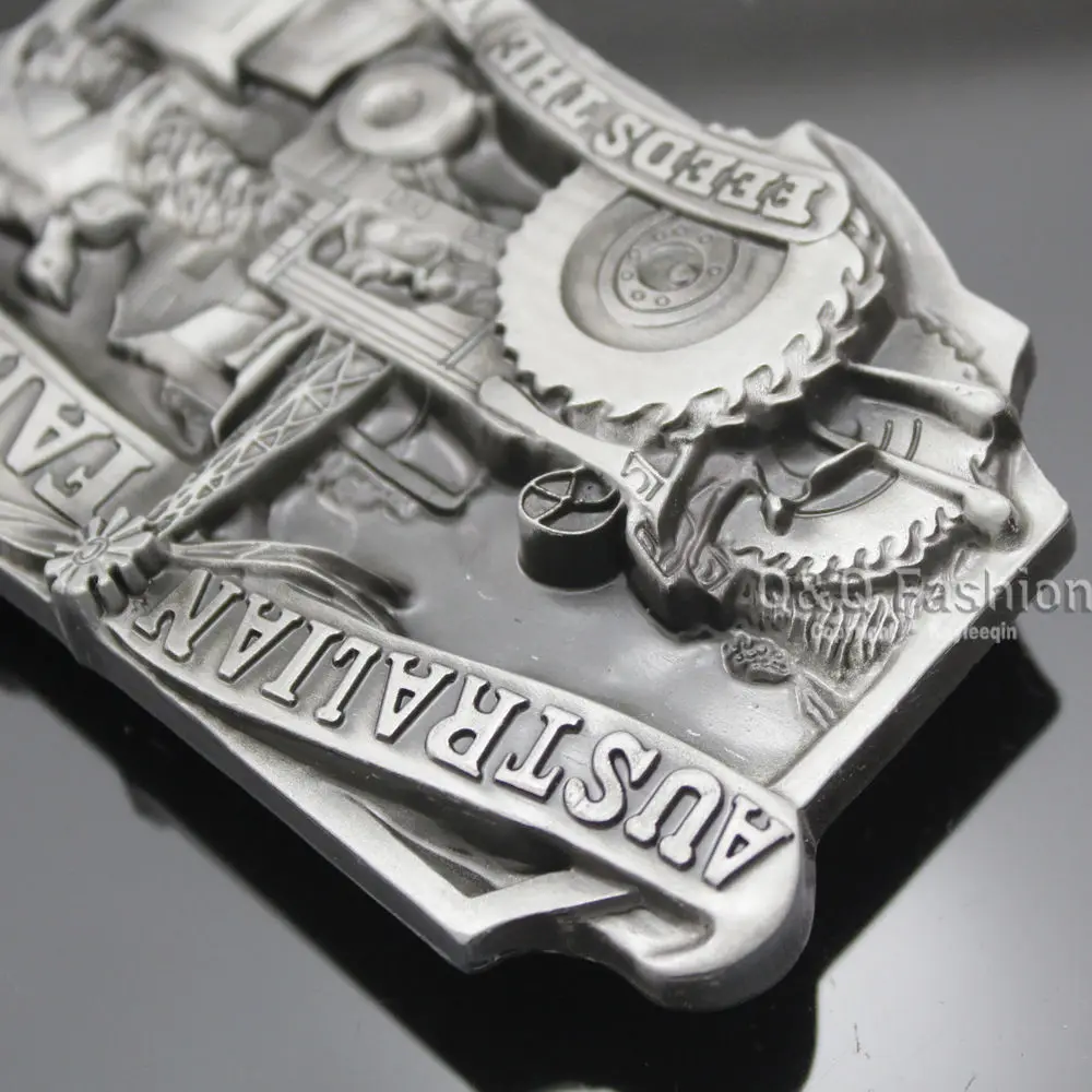 RechicGu Vintage Belt Buckle Silver Plated Farm Barn Tractor Cow Homestead Print Jewelry Fashion Man Accessories Gifts Wholesale