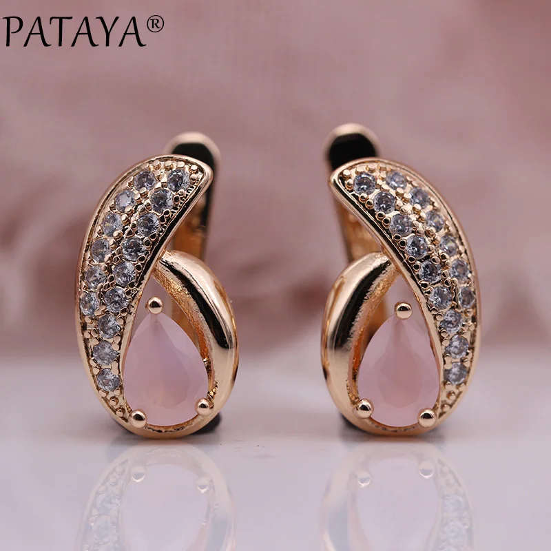 PATAYA New Cute Water Drop Colors Green Natural Zircon Dangle Earrings Women Wedding Party Jewelry 585 Rose Gold Color Earring