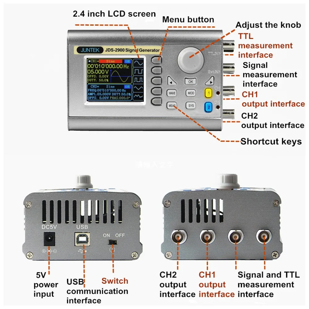 Imagem -05 - Juntek-cnc Função Gerador de Sinal Contador de Freqüência Dual-channel Gerador Waveform Arbitrário 15mhz- 60mhz Dds Série Jds2900