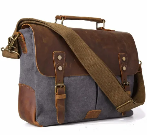 

Vintage men's canvas messenger bag horse crazy leather man soft bags school bag man's lock military hangbags messenger bags