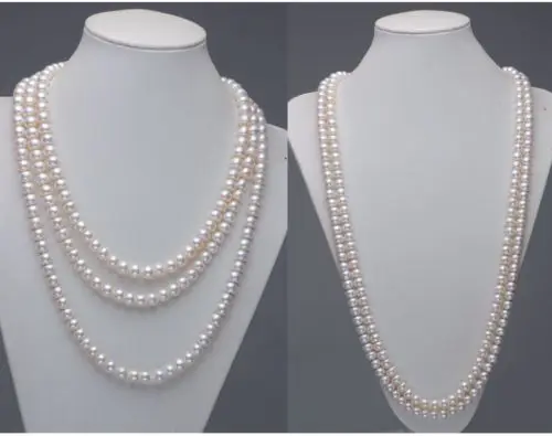 

noble women gift Jewelry Clasp Natural 7.5-8MM White AAAA quality Oblate shape pearl necklace 65" Long