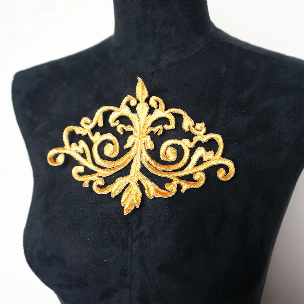 

Sew Iron On Patches Gold Flower Pattern Appliques Embroidered Badges Hollow Ethnic Customs For Clothes Dress DIY Decoration