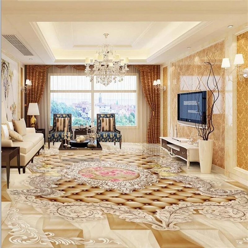 

beibehang Custom flooring 3d three-dimensional painting noble European pattern Angel Rose 3D floor tiles decorative painting