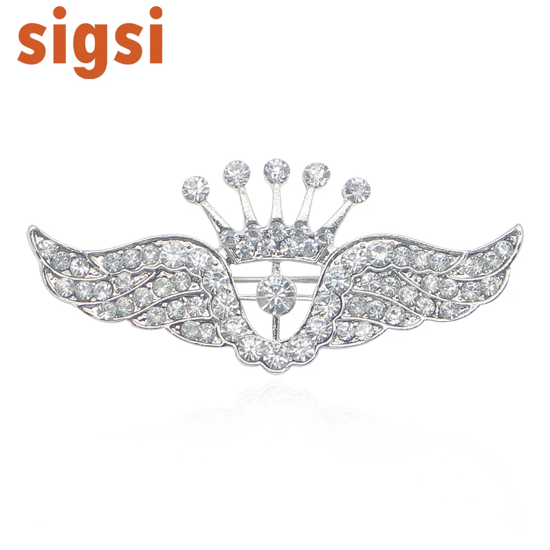 

Fashionable 6.2cm*2.8cm crystal angel wing brooch pin for halloween party rhinestone crown broach wedding decoration brooch