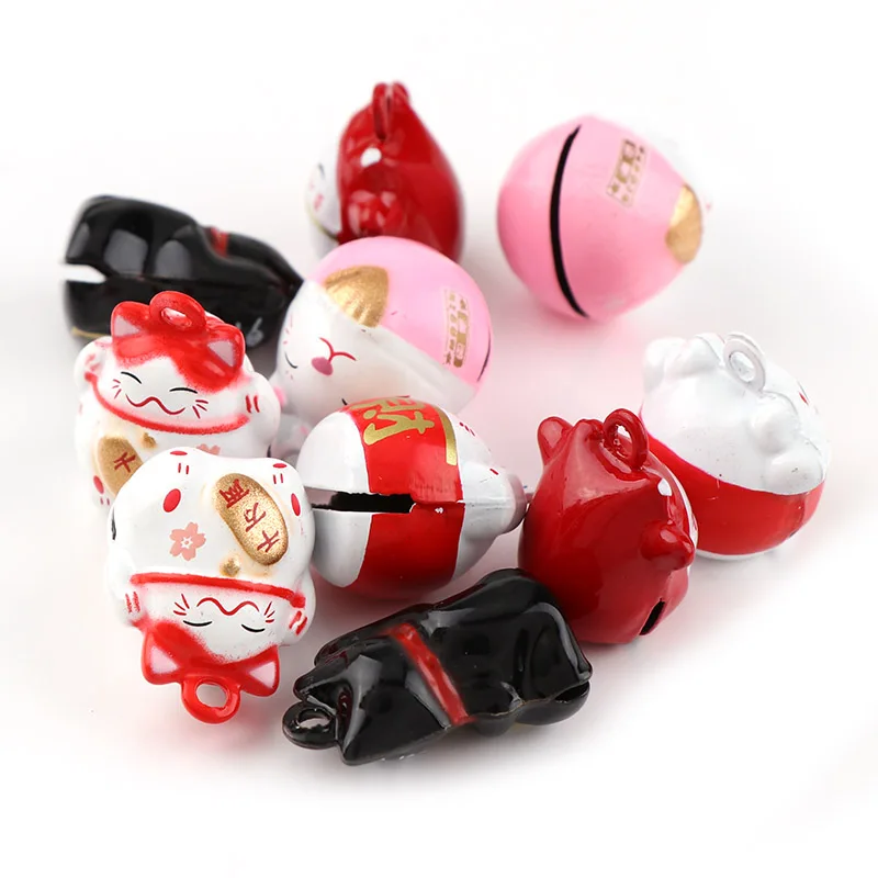 2Pcs 7 Designs Colorful Copper Cute Cat Open Christmas Bells Pendant Handmade Party DIY Crafts Accessories