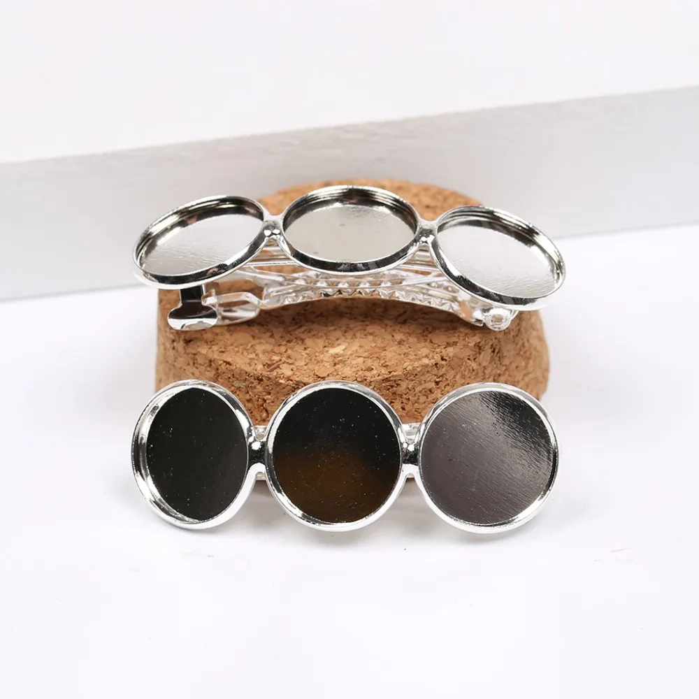 reidgaller 10pcs silver plated metal hair clip setting tray fit 16mm cameo cabochon base diy hair pin accessories for jewelry