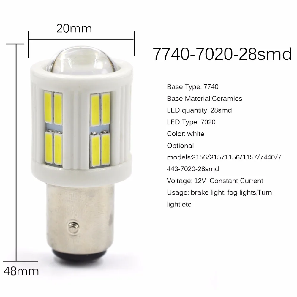 AutoEC 2X T20 S25 7020 28 SMD 7440 7443 1156 1157 3157 3156 Ceramic auto bulbs with lens DC12V Brake reverse stop light #LF80