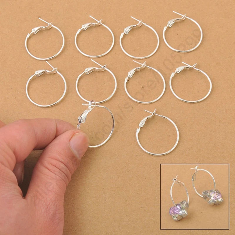 

20MM 100pcs/lot Bulk Jewelry Findings Pure 925 Sterling SilverRound Circle Hoop Earring For Diy Design Wholesale Fast Shipping