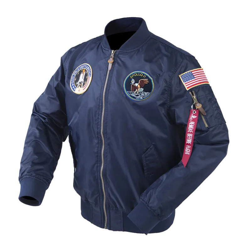 Musim Gugur Apollo Tipis 100th SPACE SHUTTLE Misi MA1 Bomber Hiphop US Air Force Pilot Penerbangan Korean College Jaket untuk Pria