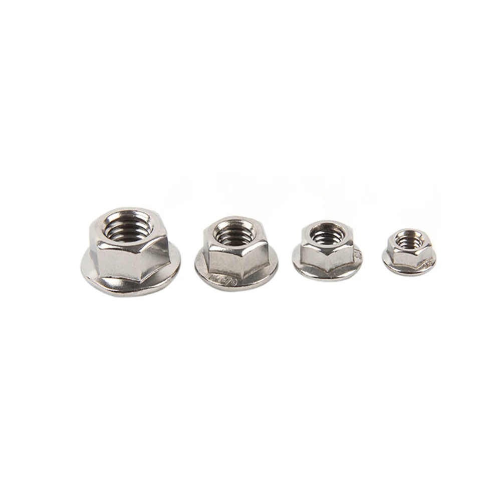 50pcs/Lot Metric thread DIN6923 M3/M4/M5 304 Stainless Steel Hex Flange Nuts  Non-slip Toothed