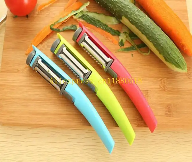 250pcs/lot Fast Shipping 3 in 1 Multifunction Rotary Cutter Head Peeler Fruit Peel Peeling Knife Grater Kitchen Knife