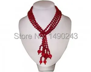 Wholesale Double Row 42 inches 7-8mm Red Round Natural Coral Neckalce