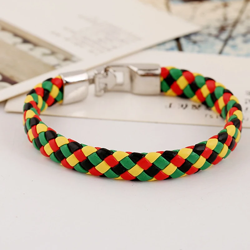 Handmade Boho Gypsy Hippie Metal Lobster Lock Multi Mix Black Red Yellow Green Leather Wrap Knots Braid Macrame Unisex Bracelet