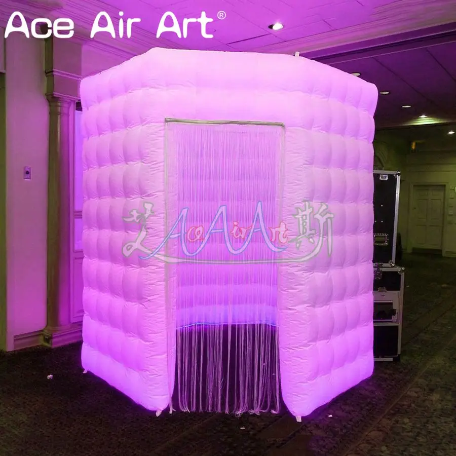 Colorful Lighting Inflatable Octagon Photo Booth Enclosure Octagonal Barrel Shape Sefie Station with Removable Curtains