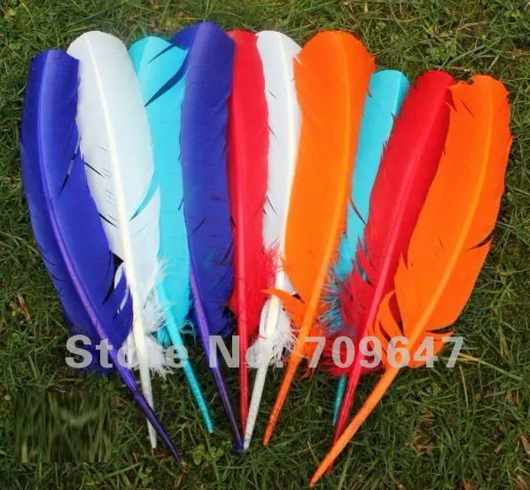 Feathers for crafts! 100pcs/Lot TURKEY QUILLS 25-30cm Dyed Craft TURKEY Wing Feathers,plumas de colores,plume decoration