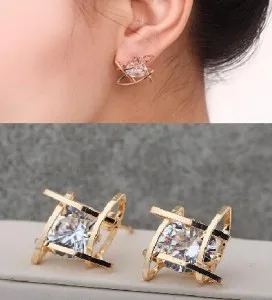 2016 New Fashion Square Zircon Earrings, Cz Upscale Magnificent Tic Gold  Stud Earring Women Jewelry Wholesale And Retail