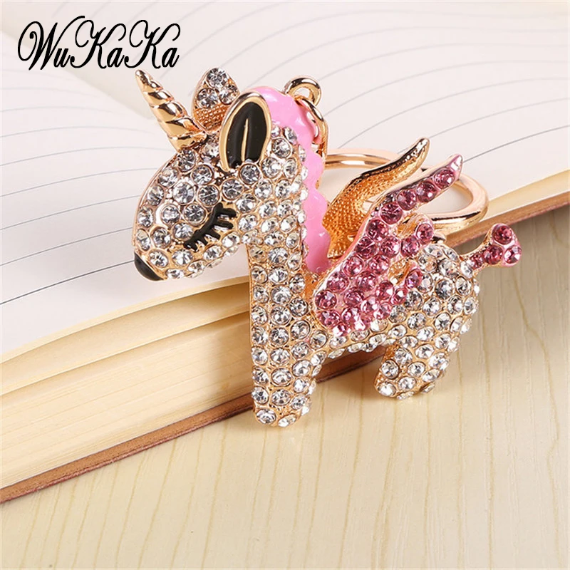 Moda pełny kryształ Rhinestone jednorożec brelok breloki samochodowe torby damskie akcesoria dekoracyjne wisiorki w kształcie konia biżuteria