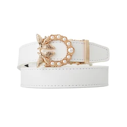 Ceinture en cuir véritable pour femme, sangles de luxe pour femme, blanc, structure automatique, designer, haute qualité, environnement, nouvelle mode