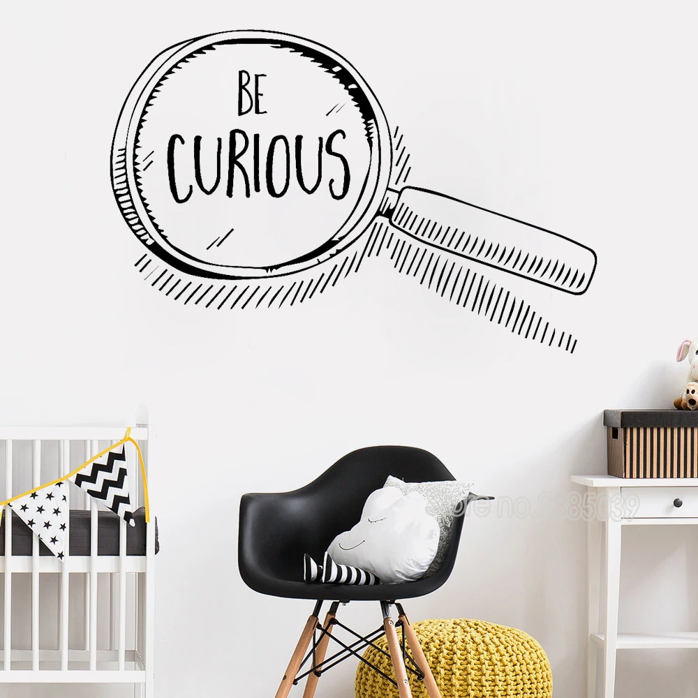 Be Curious Wall Decals Quote Home Decor Vinyl Stickers For Kid Room Magnifier Style Design Mural New Arrivals Wall Sticker LC335