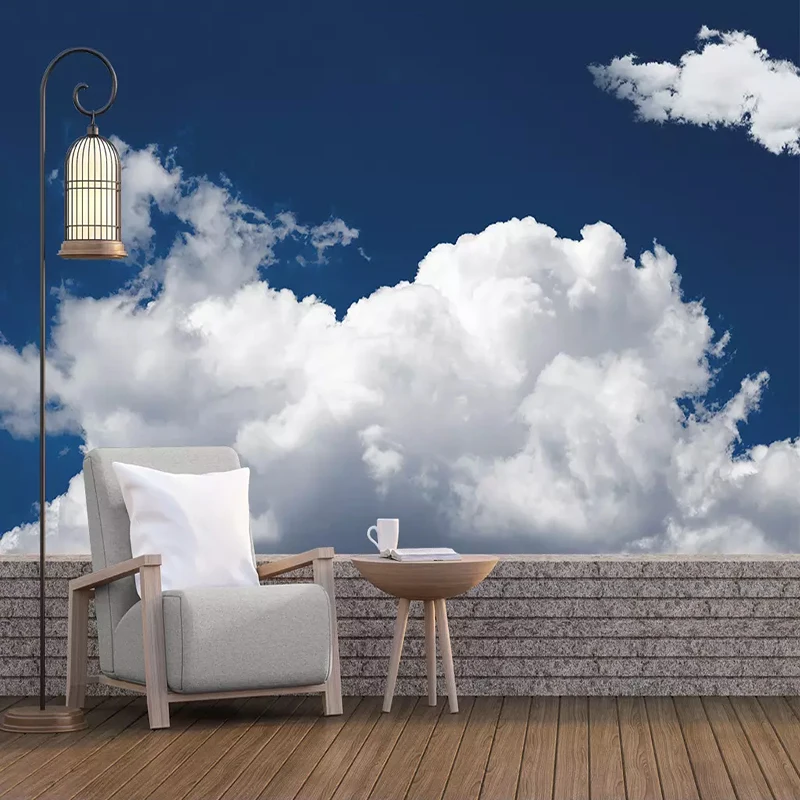 

Custom Modern Blue Sky White Clouds Landscape Wall Covering Waterproof Wallpaper Living Room background Wall Home Decor 3D Mural