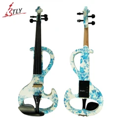 Intermedia-A Electric Art Violin, Blue and White Painted, Solid Wood, Silent Violin, 4/4 Ebony Fittings W/Parts