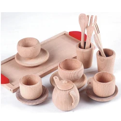 Wooden Tea Set - Tea Pot Tea Cup Teatime Party Play Toy Dollhouse Miniature Kitchen Tableware Accessories Kids Toys