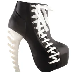 LF80666 SHOW STORY Punk Two Tone Lace up Zip High-top Bone Platform Ankle Boots