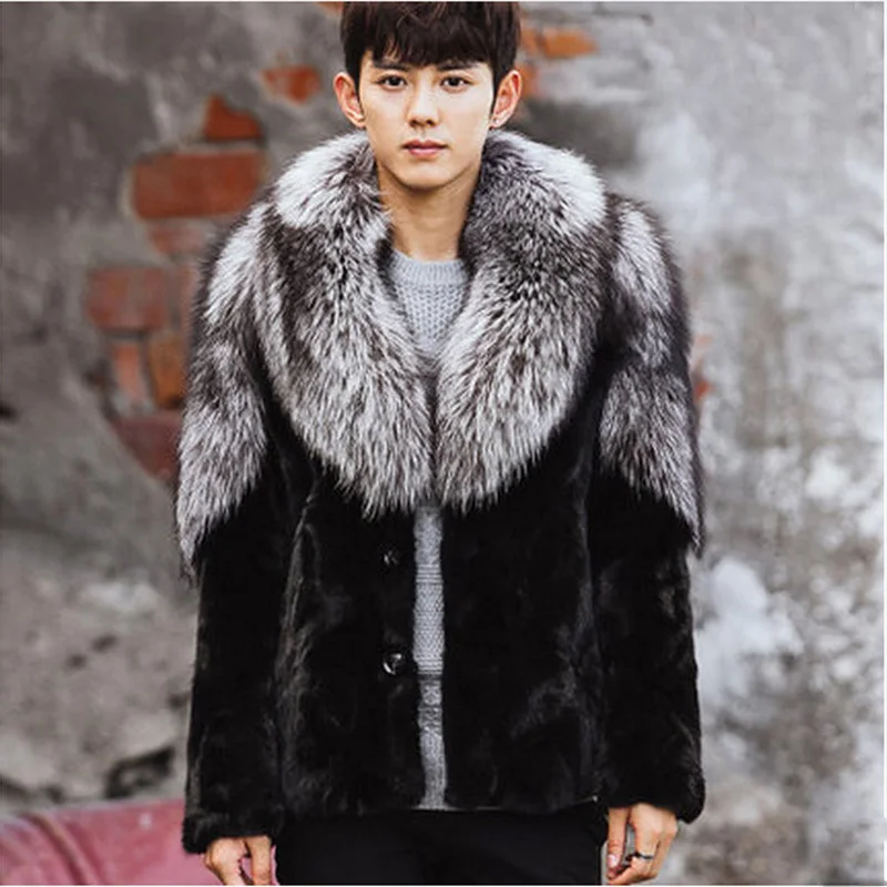 Men's fur coat imitation mink long casual winter warm jacket