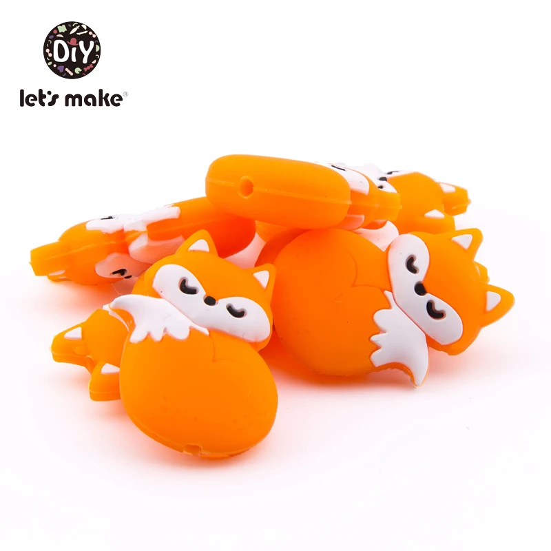 Let's Make Silicone Beads Teething Cartoon Fox Bead Animals 5pcs DIY Pacifier Clip For Children Newborn Baby Teething Toys