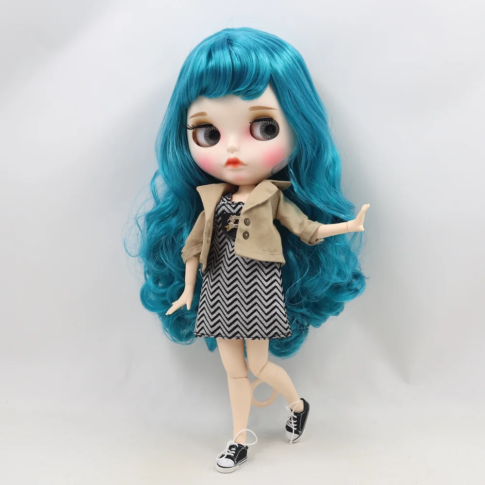 ICY DBS Blyth Doll 1/6 30cm white skin Blue long curly hair nude JOINT body matte face with eyebrows Lip gloss BL4302