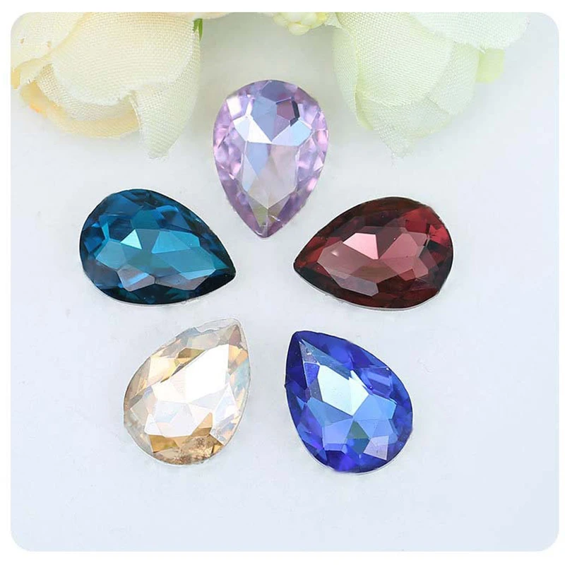 6 7 8 10 13 18 20mm Teardrop Faceted Rhinestones Non Hotfix Glue on Strass Crystal Stones For Wedding Clothes Decoration