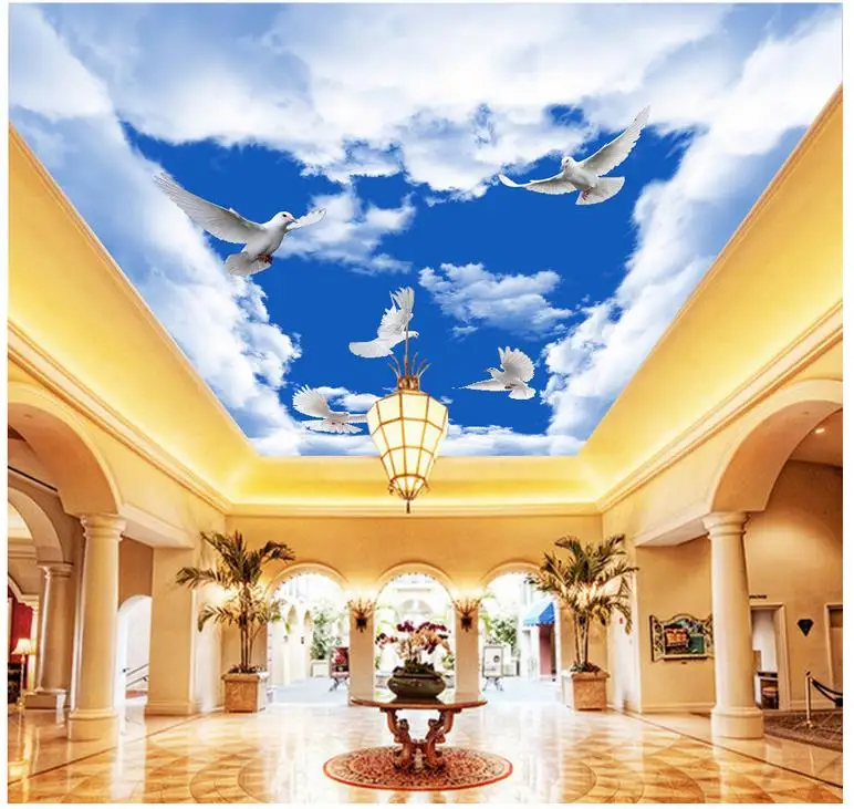 

Home Decoration Blue cloud dove ceiling 3d wallpaper living room Non woven wallpaper ceiling