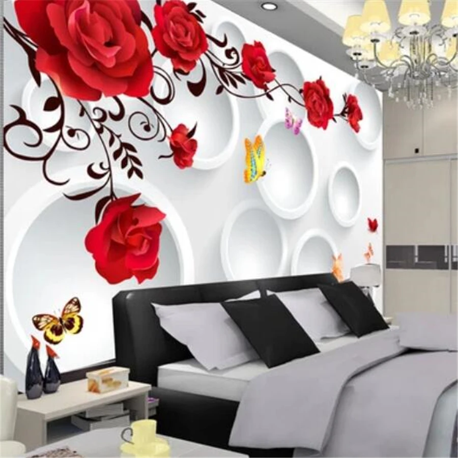 beibehang Custom wallpaper 3D mural circle rose romantic love background wall living room bedroom wall papers home decor mural image 4