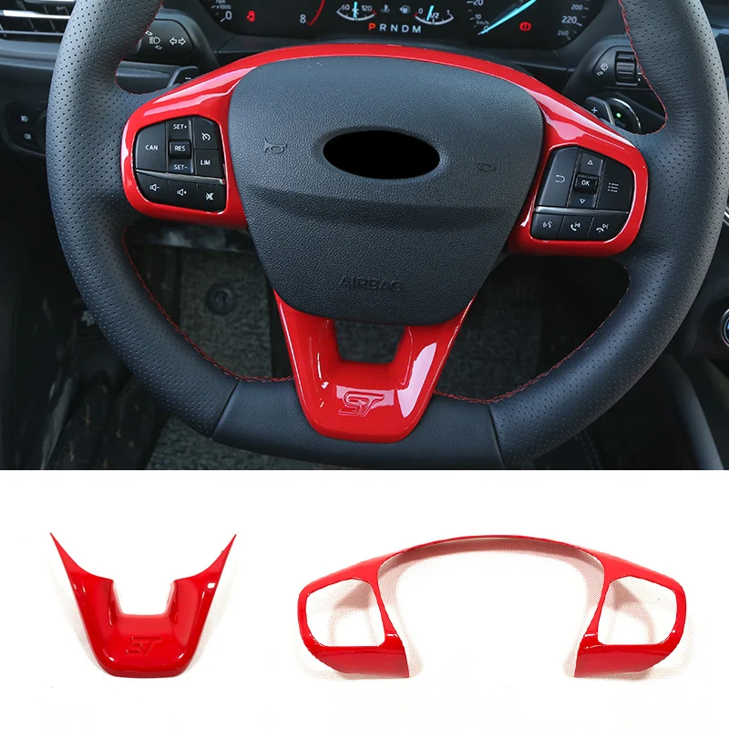 For Ford Fiesta MK8 2017 2018 2019 2020 Accessories ABS Red ST LOGO Car steering wheel trim control button frame cover Styling