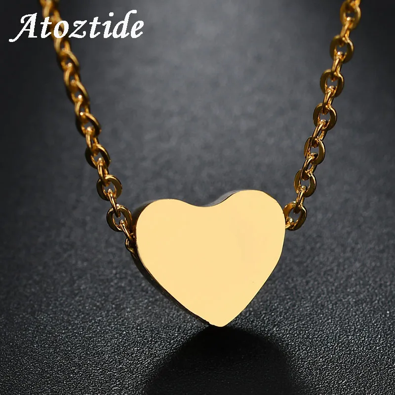 Atoztide Women Engraved 1 Capital Letter Heart Choker Necklace Custom Charm Stainless Steel Gold Color Chain Love Necklace Gift