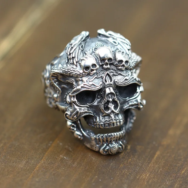 

100%925 pure silver personality carving men's rings restoring ancient ways making old styles of Thai silver skull.