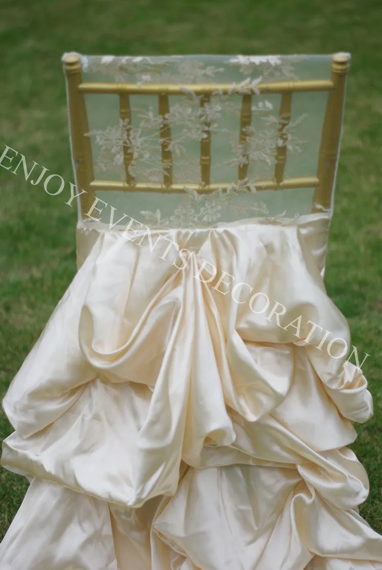 10pcs YHC#146 fancy elegant embroidery ruffled wedding bridal chair back cover polyester banquet wedding chiavari chair back cov