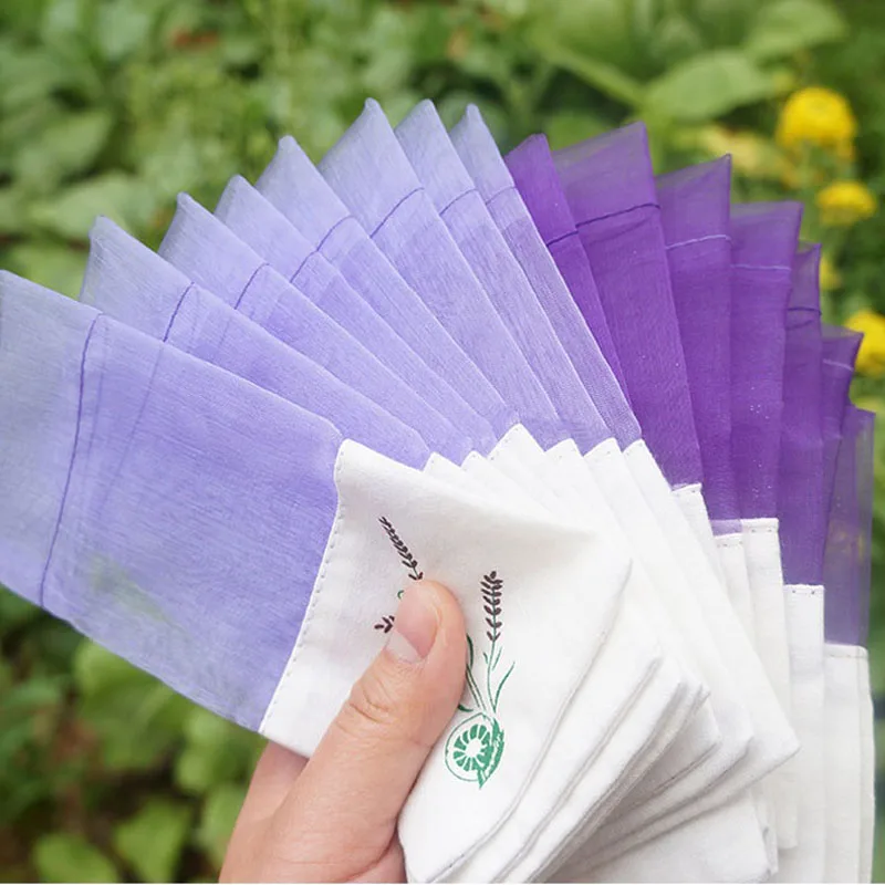 100pcs/lot Purple Cotton Organza Lavender Sachets DIY Dried Flower Sweet Bursa Wardrobe Mouldproof Fume Gift Bag ZA4055