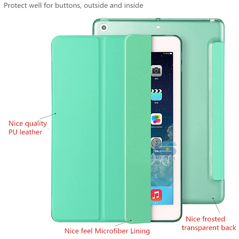 SUREHIN Nice smart cover for apple ipad pro 9.7 case cover magnetic smart leather case slim thin transparent back wake sleep