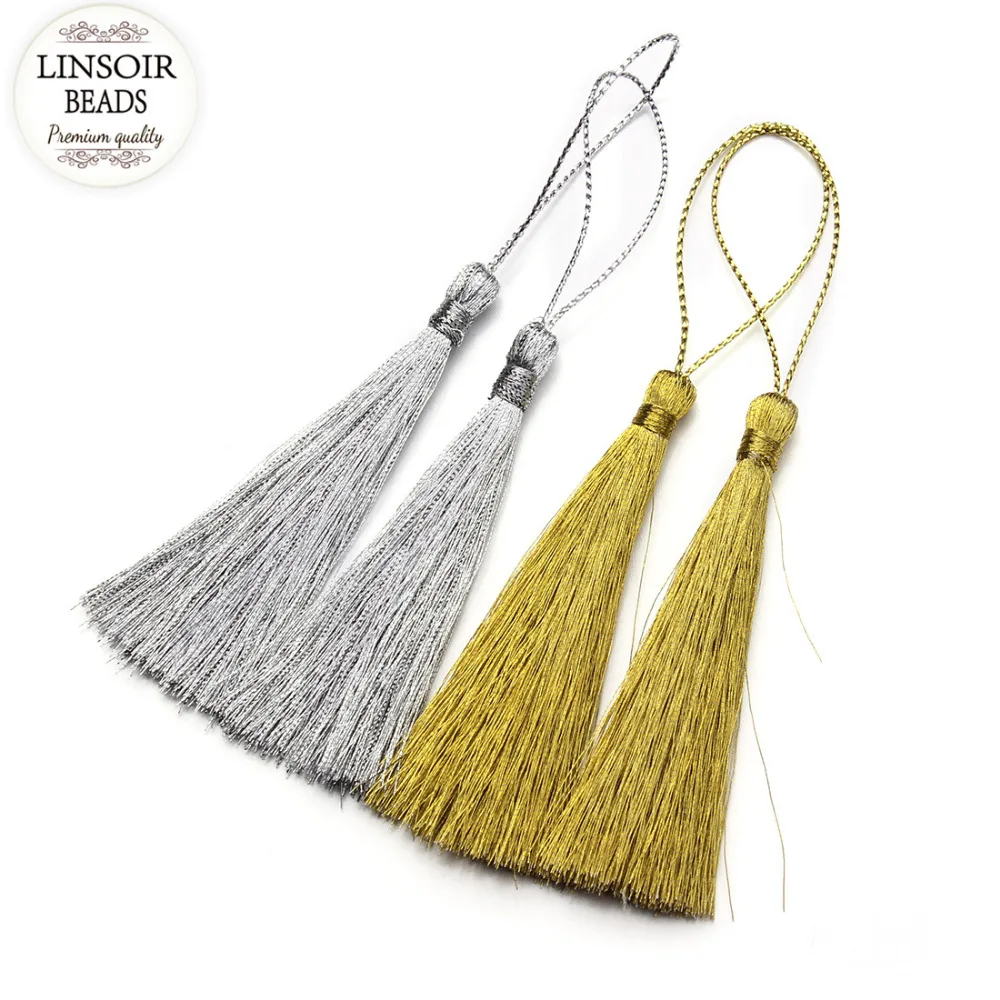 LINSOIR 30pcs/lot 40 60 80 mm Rayon Silk Tassel Gold Color Chinese Knot Cotton Tassels For DIY Jewelry Making Borlas Piel F3051