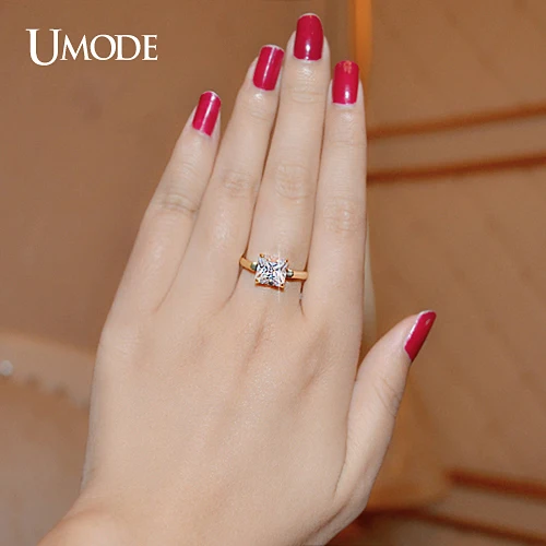 UMODE Yellow Gold Color 2.25ct Princess Cut Square Cubic Zirconia Engagement Rings For Women Wedding Rings Gifts UR0134A