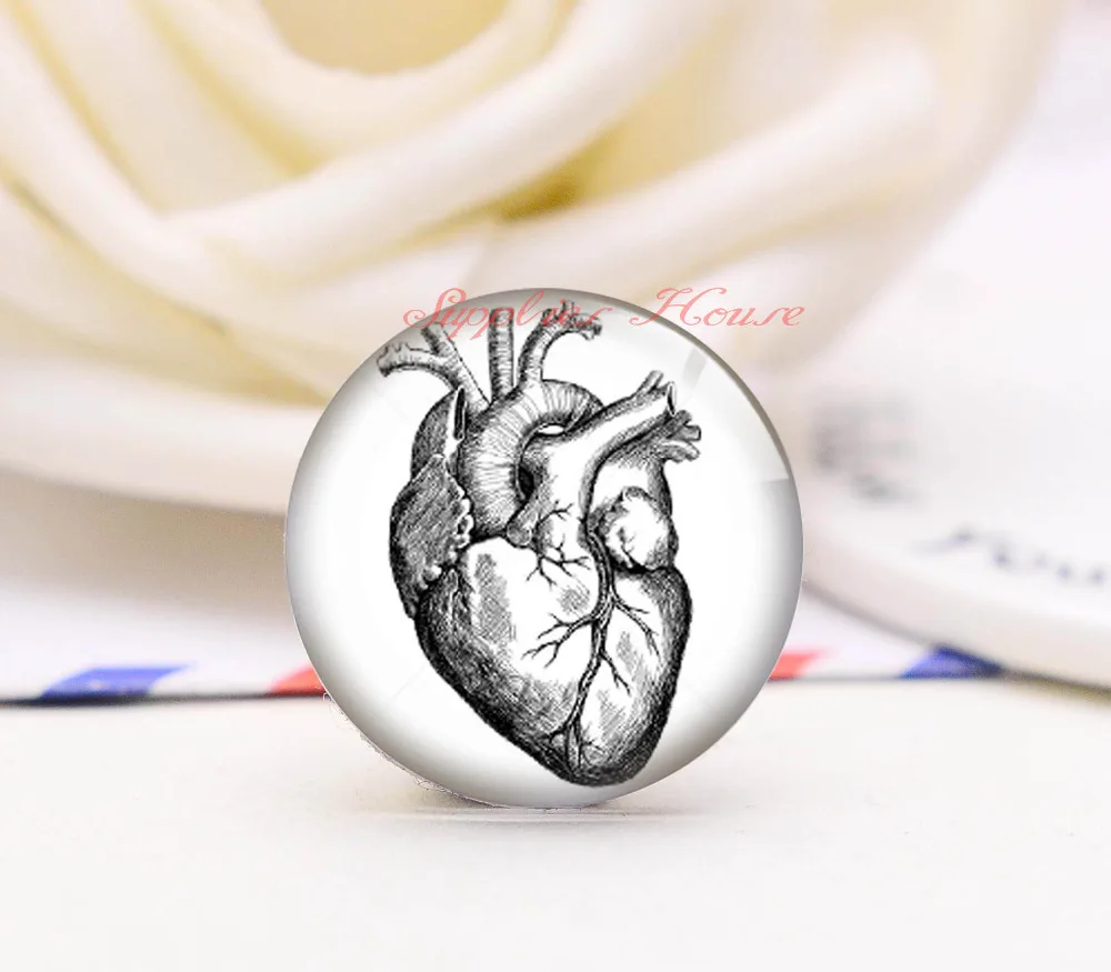 

Handmade Round Heart Photo Glass Cabochons, Jewelry Finding Cameo Pendant Settings, (F008-046)