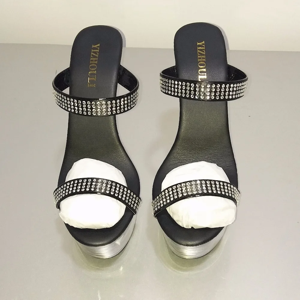 Women 6 Inch Stripper 15CM High-Heeled Shoes Noble Elegant Platform Gladiator Rhinestone All-Match Formal Dress Sandals