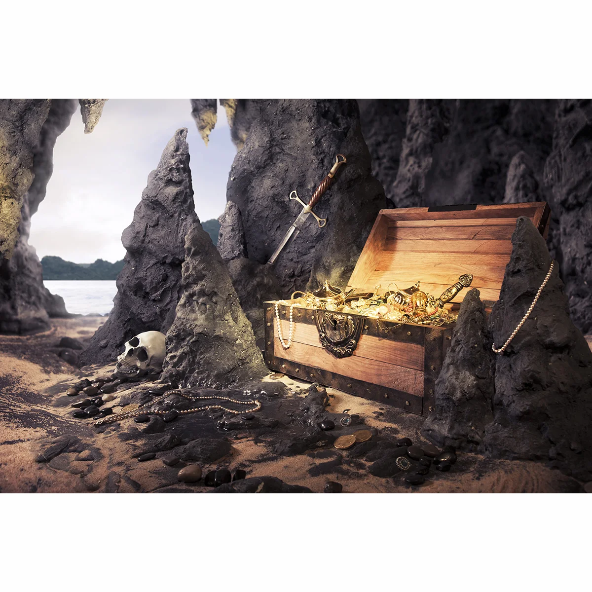 Allenjoy Nhiếp Ảnh Backdrop Chéo Thanh Kiếm Cướp Biển Kho Báu Shinny Nền Vàng Studio Ảnh Máy Ảnh Mới Fotografica