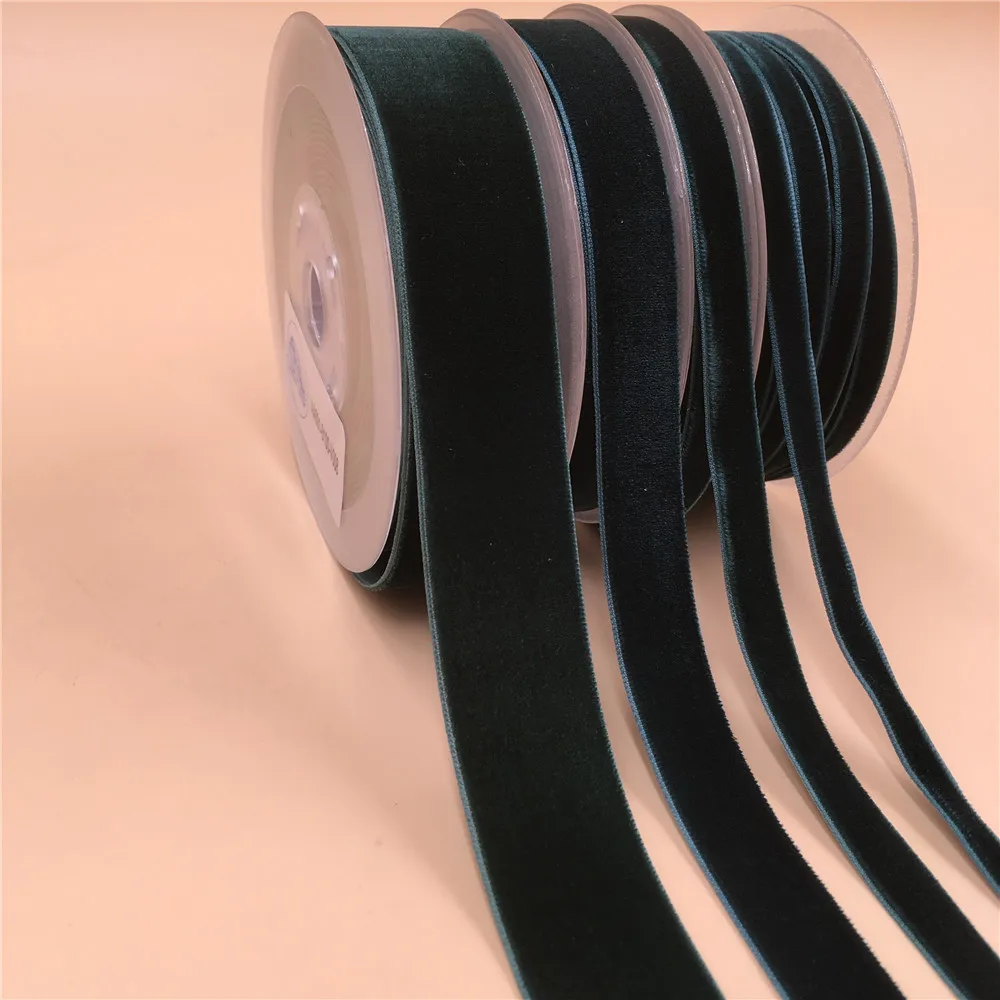 V008 Dk Green Nylon Single Face Velvet Ribbon 6MM,9MM,15MM,25MM