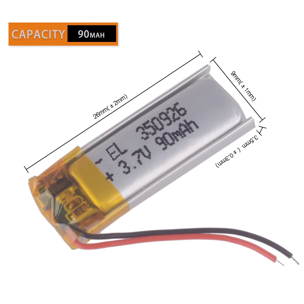 3.7V 90mAh Rechargeable li-Polymer Li-ion Battery For bluetooth headset 3D glass Smart bracelet HM7000 350926 351024