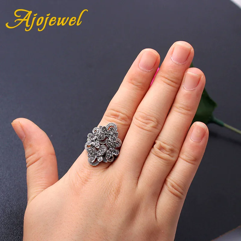 Ajojewel Size 7-9 Hollow Butterfly Rings For Women Full Of Black Rhinestone Elegant Vintage Jewelry Wholesale