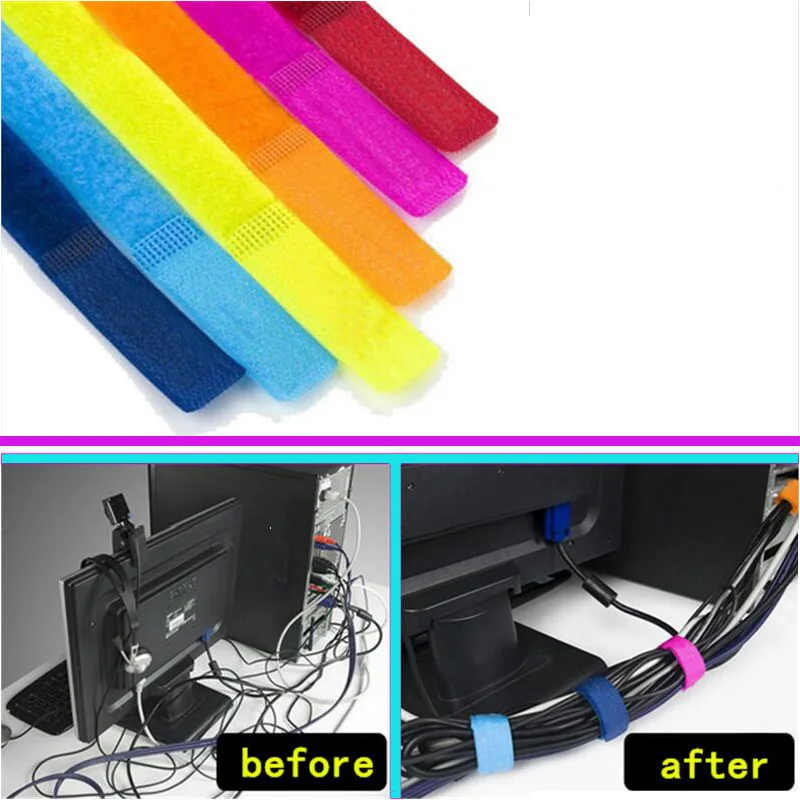 20pcs/lot Bobbin winder Cable Wire Organiser Management Marker Holder Cord Ties magic tape Lead Straps For TV Computer 180x20mm