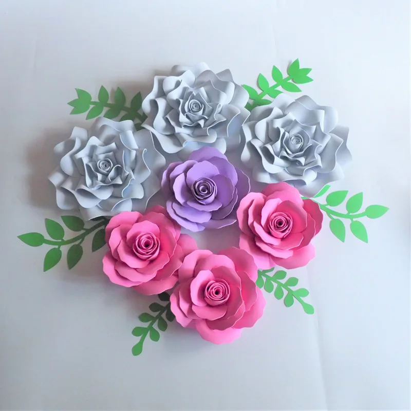 2018 Unique Giant Foam Paper Flowers Backdrop 7pcs + Leaves 6pcs For Wedding & Event Decortive Artificial Baby Nursery Mix Sizes